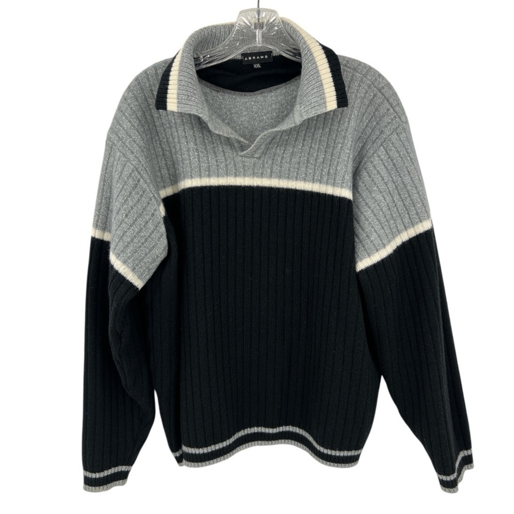 ABRAMS Marina wool V-neck Black & Grey sweater SZ XXL